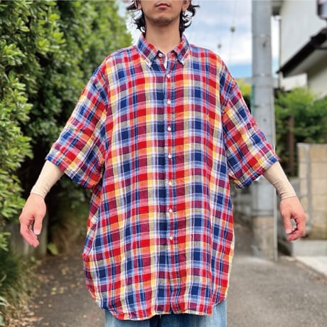 「RALPH LAUREN(ラルフローレン)」3XLT オーバーサイズ マドラスチェック リネン ボタンダウンシャツ [2205003]