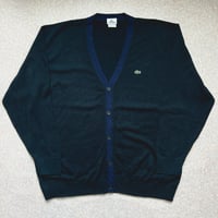 「LACOSTE(ラコステ)」90s 8サイズ XLサイズ相当 ブラック×ネイビー コットン 2トーン ニット カーディガン [2311012]