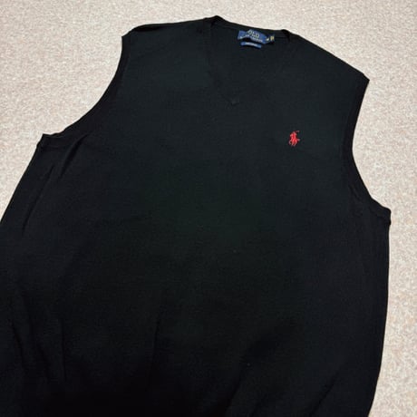 「POLO RALPH LAUREN(ポロラルフローレン)」10s 20s Mサイズ ピマコットン ブラック ポニー刺繍 ニット ベスト [2516085]