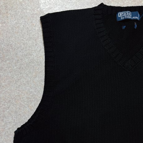 「Polo by Ralph Lauren (ポロラルフローレン)」90s 00s 10s M〜Lサイズ相当 コットン ブラック ポニー刺繍 ローゲージ ニット ベスト [2516091]