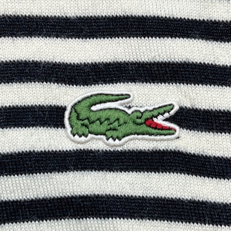 「LACOSTE(ラコステ)」SPORT スポーツ 90s 7サイズ ボーダー ウールアクリル 裏地付き クルーネック ヤッケ ニット セーター [2211045]