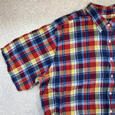 「RALPH LAUREN(ラルフローレン)」3XLT オーバーサイズ マドラスチェック リネン ボタンダウンシャツ [2205003]