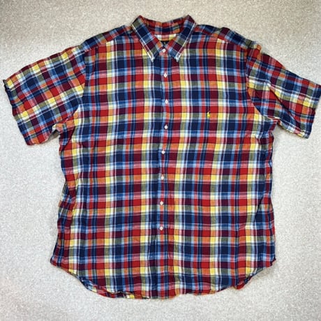 「RALPH LAUREN(ラルフローレン)」3XLT オーバーサイズ マドラスチェック リネン ボタンダウンシャツ [2205003]