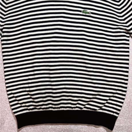 「LACOSTE(ラコステ)」SPORT スポーツ 90s 7サイズ ボーダー ウールアクリル 裏地付き クルーネック ヤッケ ニット セーター [2211045]
