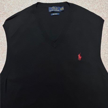 「POLO RALPH LAUREN(ポロラルフローレン)」10s 20s Mサイズ ピマコットン ブラック ポニー刺繍 ニット ベスト [2516085]