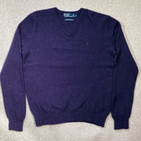 「Polo RALPH LAUREN(ポロ ラルフローレン)」ポニー刺繍 Vネック メランジ パープル ニット [2011036]