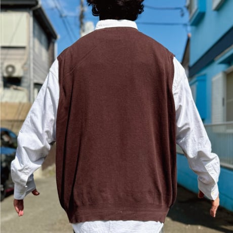 「Polo by Ralph Lauren (ポロラルフローレン)」90s 00s 10s 20s Lサイズ相当 ピマコットン チョコレートブラウン ポニー刺繍 ニット ベスト [2516004]