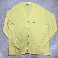 「LACOSTE(ラコステ)」IZOD アイゾッド 70s 80s 糸巻きタグ 青ワニ Lサイズ イエロー アクリルニット カーディガン [2211011]