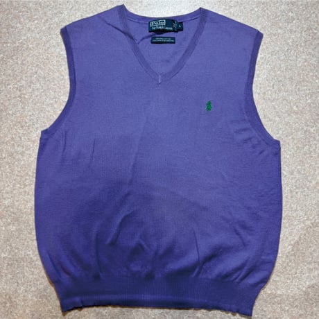 「Polo by Ralph Lauren (ポロラルフローレン)」90s 00s 10s Lサイズ ピマコットン パープル ポニー刺繍 ニット ベスト [2516033]