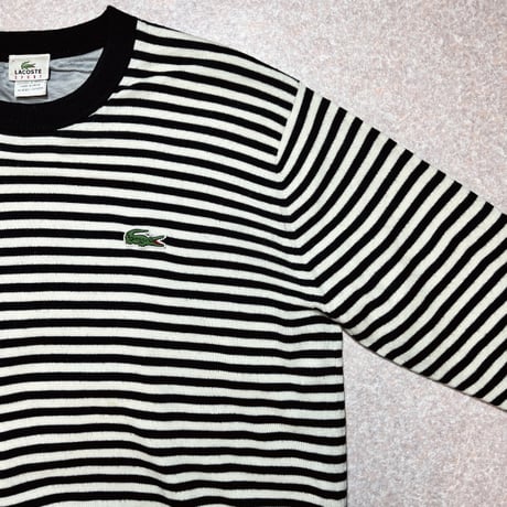 「LACOSTE(ラコステ)」SPORT スポーツ 90s 7サイズ ボーダー ウールアクリル 裏地付き クルーネック ヤッケ ニット セーター [2211045]