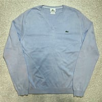 「LACOSTE(ラコステ)」90s 4サイズ ライトブルー コットン Vネック ニット セーター [2211031]