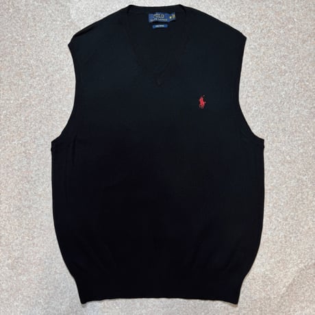 「POLO RALPH LAUREN(ポロラルフローレン)」10s 20s Mサイズ ピマコットン ブラック ポニー刺繍 ニット ベスト [2516085]