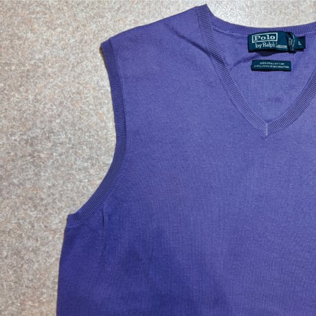 「Polo by Ralph Lauren (ポロラルフローレン)」90s 00s 10s Lサイズ ピマコットン パープル ポニー刺繍 ニット ベスト [2516033]