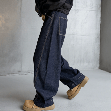 Raw Stitch Belted Barrel Pants