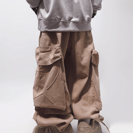 Emblem Cargo Barrel Pants-Brown