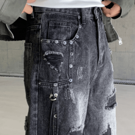 Industrial Ring Distressed Barrel Denim