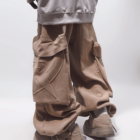 Emblem Cargo Barrel Pants-Brown