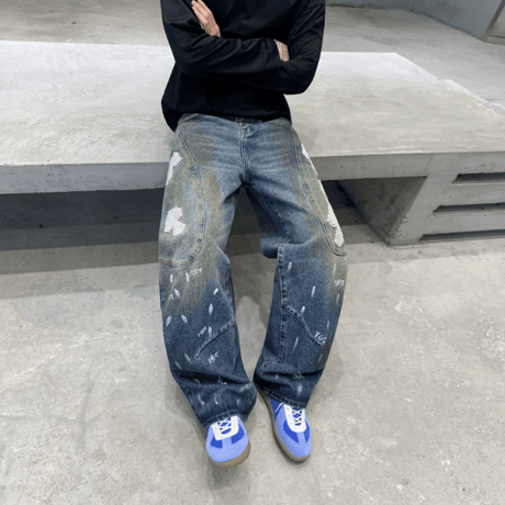 Pearl Mushroom Fade Barrel Pants-Blue