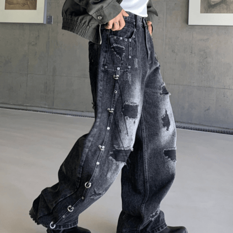 Industrial Ring Distressed Barrel Denim