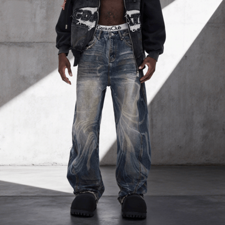 Marble Wash Barrel Denim Pants