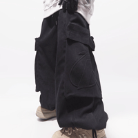 Emblem Cargo Barrel Pants-Black