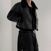 Black Fur Collar Cropped Jacket