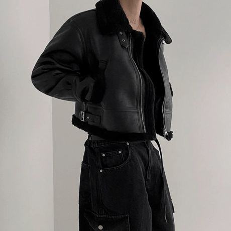 Black Fur Collar Cropped Jacket