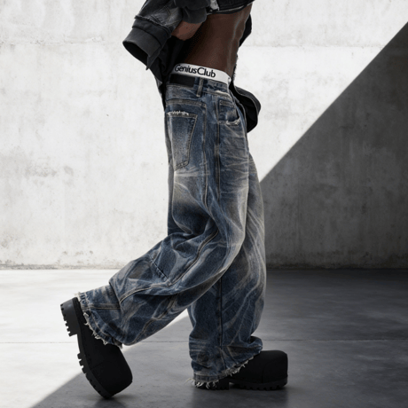 Marble Wash Barrel Denim Pants