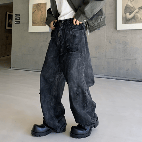 Rust Fade Distressed Barrel Pants