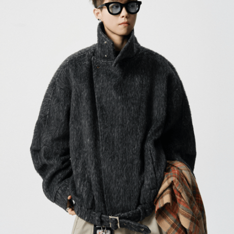 Wool Highneck Blouson-Black