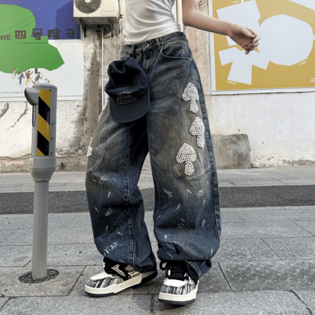 Pearl Mushroom Fade Barrel Pants-Navy