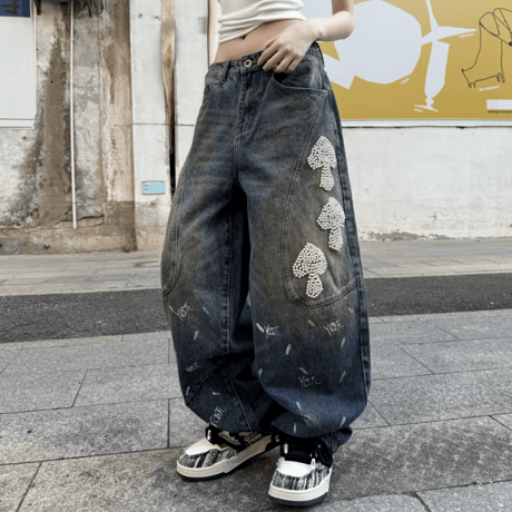 Pearl Mushroom Fade Barrel Pants-Navy