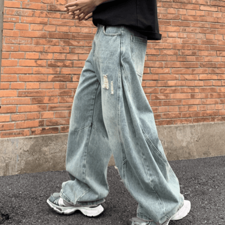 Distressed Fade Barrel Pants
