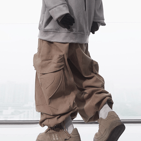 Emblem Cargo Barrel Pants-Brown