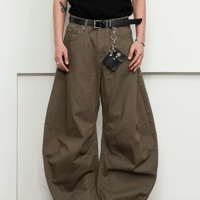 Curve Volume Barrel Pants-Brown