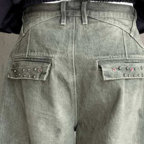 Spot Fade Studded Barrel Pants – Moss