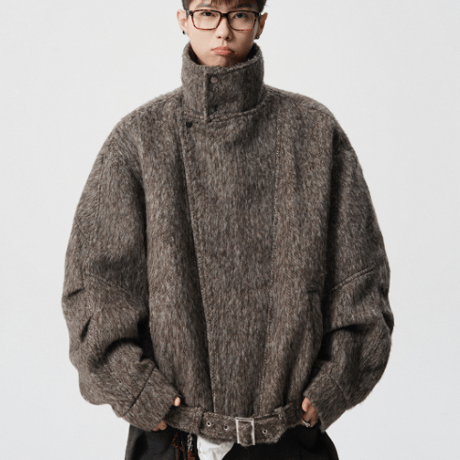 Wool Highneck Blouson-Charcoal