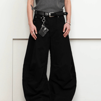 Curve Volume Barrel Pants-Black