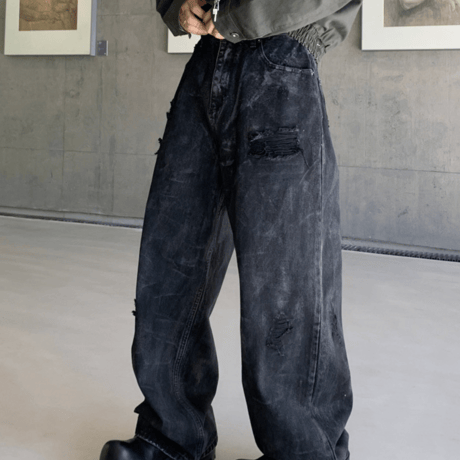 Rust Fade Distressed Barrel Pants