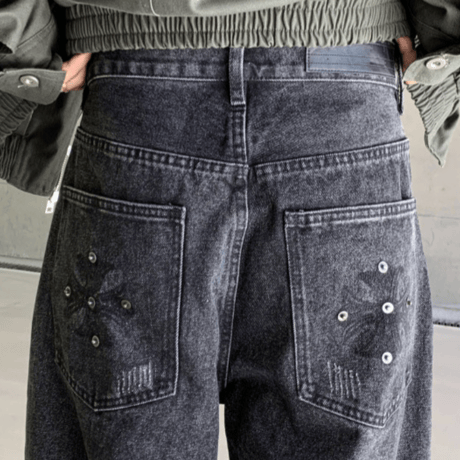Industrial Ring Distressed Barrel Denim