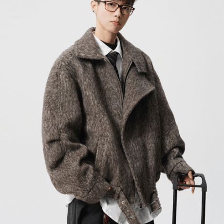 Wool Highneck Blouson-Charcoal
