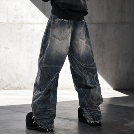 Marble Wash Barrel Denim Pants