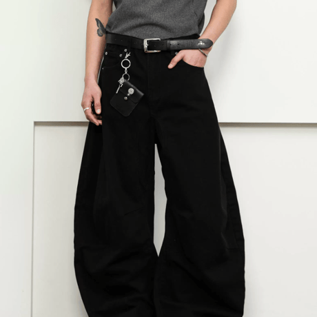 Curve Volume Barrel Pants-Black