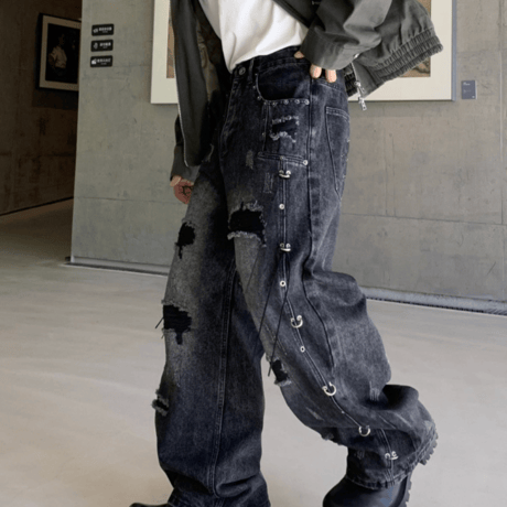 Industrial Ring Distressed Barrel Denim