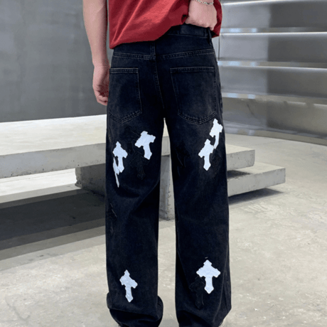 Monochrome Cross Patch Barrel Pants – Black