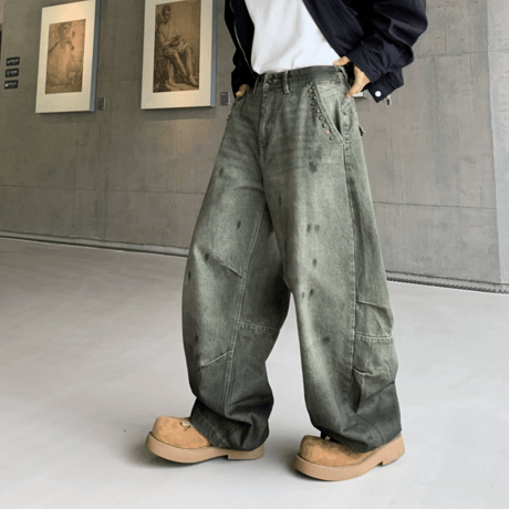 Spot Fade Studded Barrel Pants – Moss