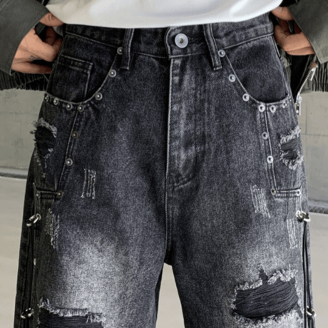 Industrial Ring Distressed Barrel Denim