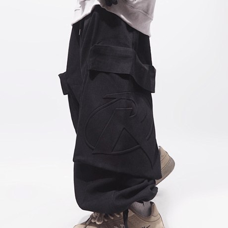 Emblem Cargo Barrel Pants-Black