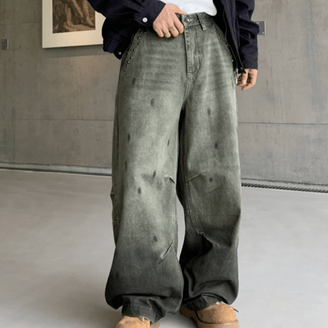 Spot Fade Studded Barrel Pants – Moss