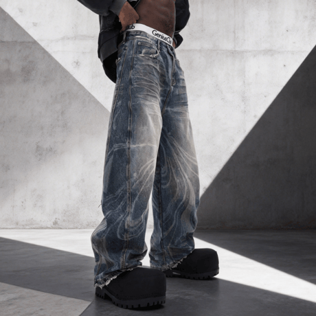 Marble Wash Barrel Denim Pants